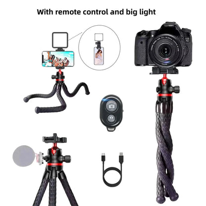 FANGTUOSI 2025 Flexible Octopus Tripod for Phone Camera DSLR 2in1 Design With big light Phone Holder Side Cold Shoe 1/4'' Screw
