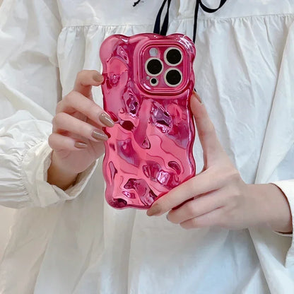Luxury Plating Wrinkle Wavy Curly Edge Phone Case For iPhone 16 15 12 13 14 Pro Max 3D Unevenness Soft Camera Protection Cover