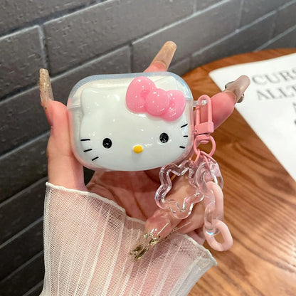 Cute Pink Black Hello KT Cat Cover for AirPods 4 Cartoon Earphone Case for Airpods Pro2 Pro 3 2 1 Protective Cover with Keychain