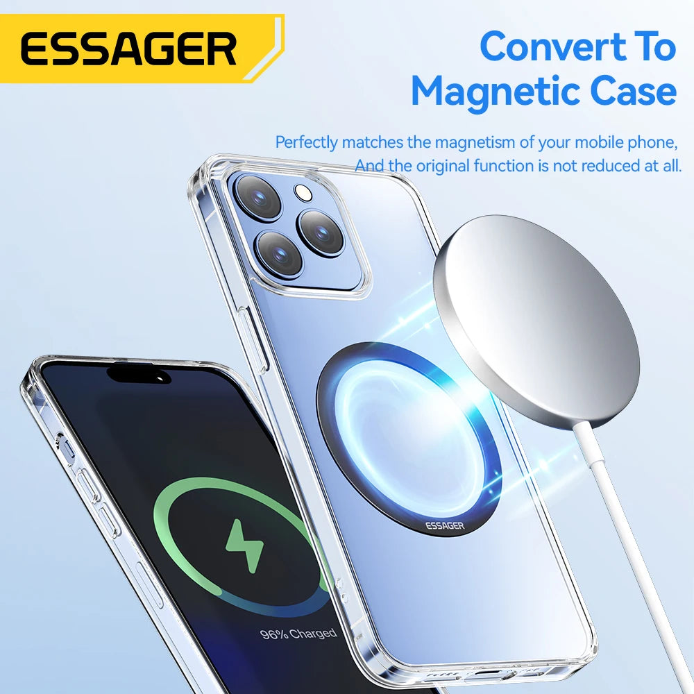 Essager 2PCS Magnetic Metal Ring for Magsafe iPhone 15 14 13 12Pro Android Phones Plate Sticker Rings For Wireless Charger Stand - covers4phones