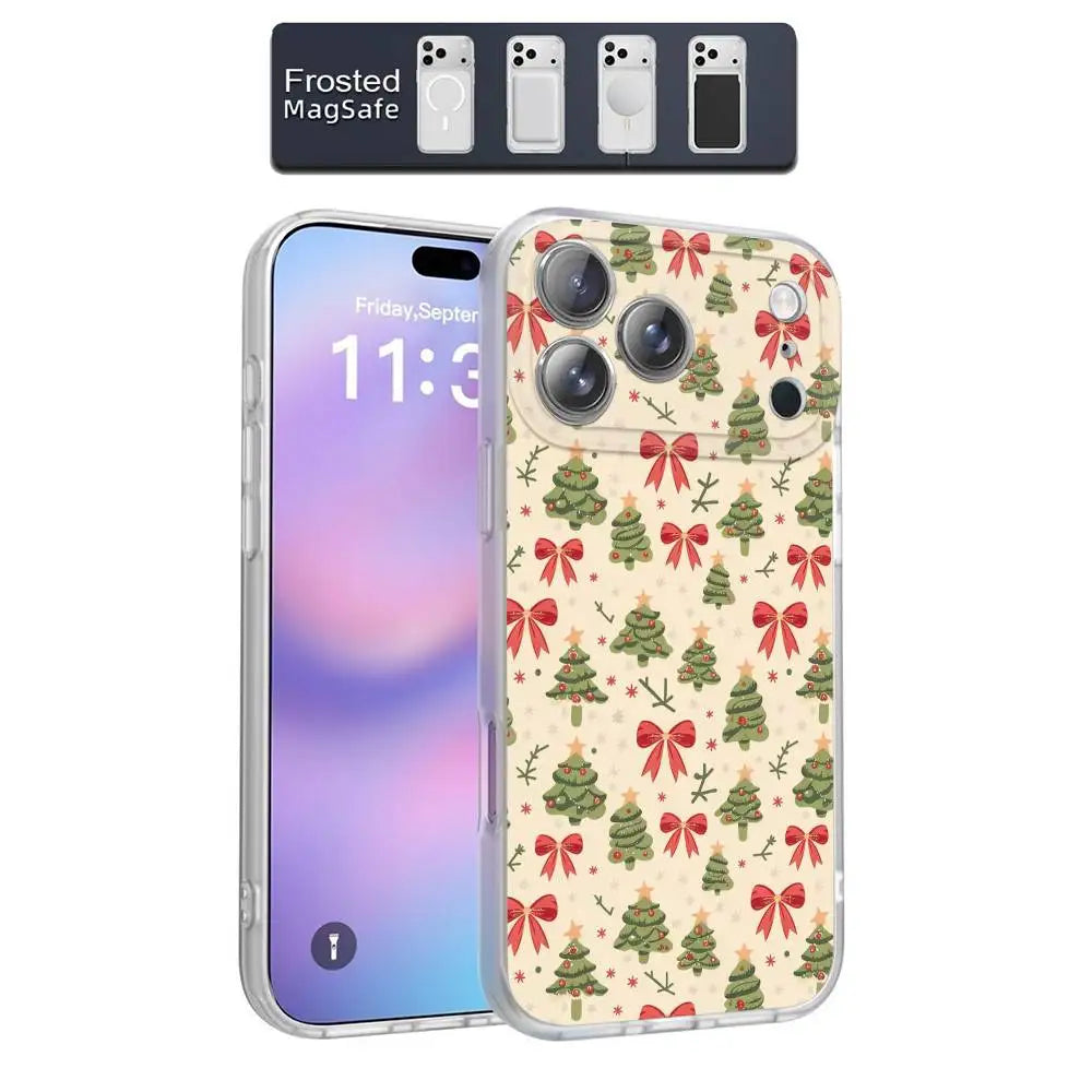 Merry Christmas Tree Cat Phone Case For iPhone 17,16,15,14,13,12,11,Pro,Max,Plus,E,Air,Mini Magnetic Magsafe Frosted Clear