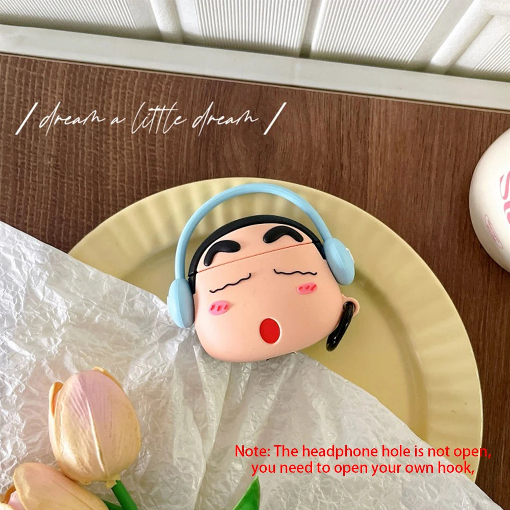 Kawaii Crayon Shin-Chan Case for Apple AirPods 1 2 3 Airpod Pro 3D Key Chain Wireless Earphone Bluetooth Headset Silicone Cover