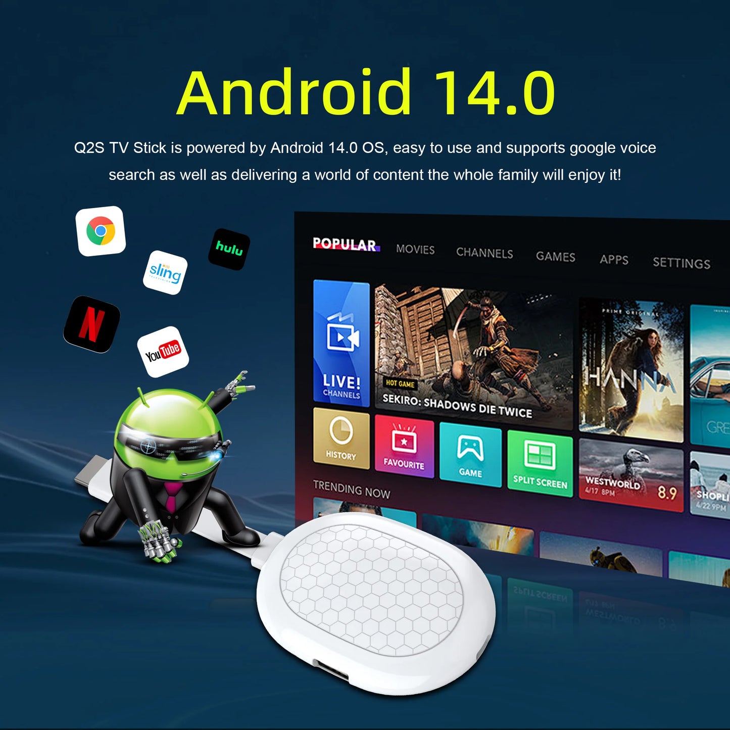 Factory directly Android 14 Allwinner H313 TV stick Mortal Q2S Dongle  Support Youtube google Wifi6 BT5.0 8K Voice Remote TV BOX
