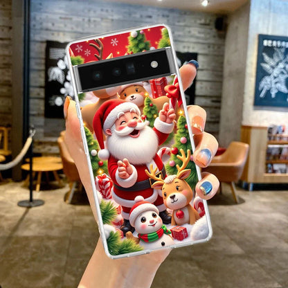 Phone Case Cover for Google Pixel 9 8 7 6 5 4 4XL 7A 6A 5A 4A 3A Pro XL 5G Transparent Soft TPU Shell New Year Christmas Pattern