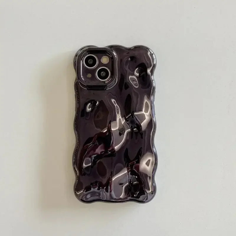Luxury Plating Wrinkle Wavy Curly Edge Phone Case For iPhone 16 15 12 13 14 Pro Max 3D Unevenness Soft Camera Protection Cover
