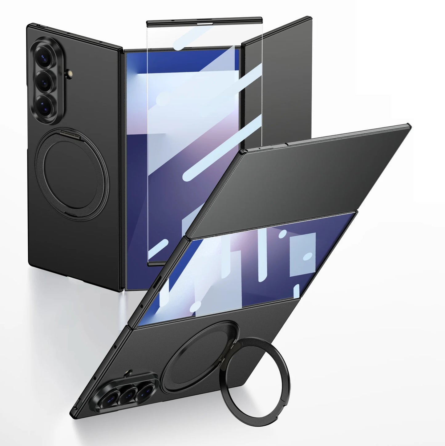 Matte PC 360 Ring Holder Bracket Plastic Case For Samsung Galaxy Z TriFold Trible Fold Magnetic Wireless Cover Glass Protector