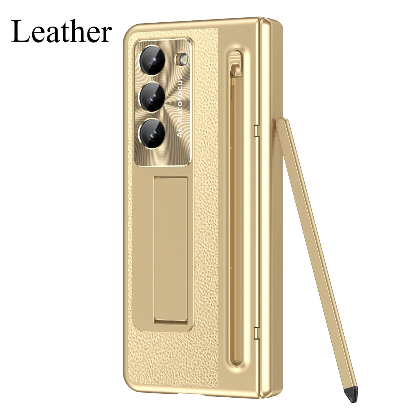 With Touch Pen For Samsung Galaxy Z Fold 7 6 5 4 3 TriFold Case Leather Plating Hinge 360 Full Screen Protector Folding Cover