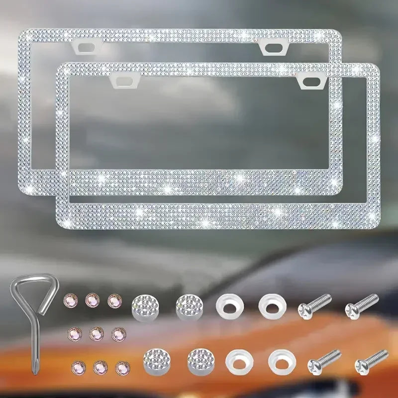 NEW Bling Crystal Car License Plate Frame Women Rhinestone License Plate Frame Cover Holder Car Accessories with Screw 31*16cm