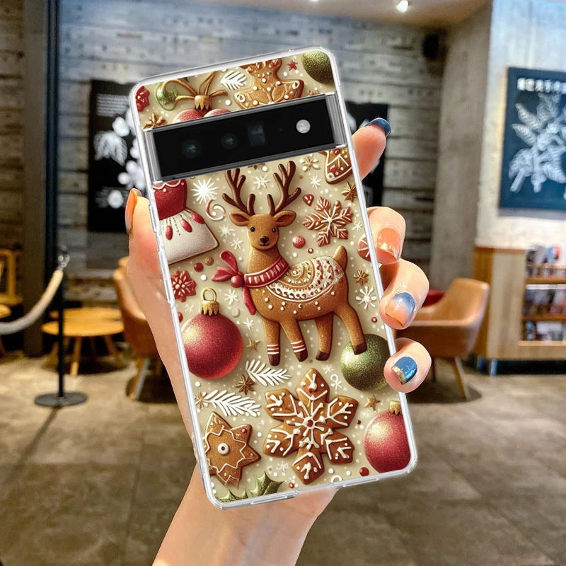 Phone Case Cover for Google Pixel 9 8 7 6 5 4 4XL 7A 6A 5A 4A 3A Pro XL 5G Transparent Soft TPU Shell New Year Christmas Pattern
