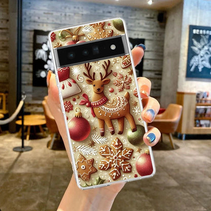 Phone Case Cover for Google Pixel 9 8 7 6 5 4 4XL 7A 6A 5A 4A 3A Pro XL 5G Transparent Soft TPU Shell New Year Christmas Pattern