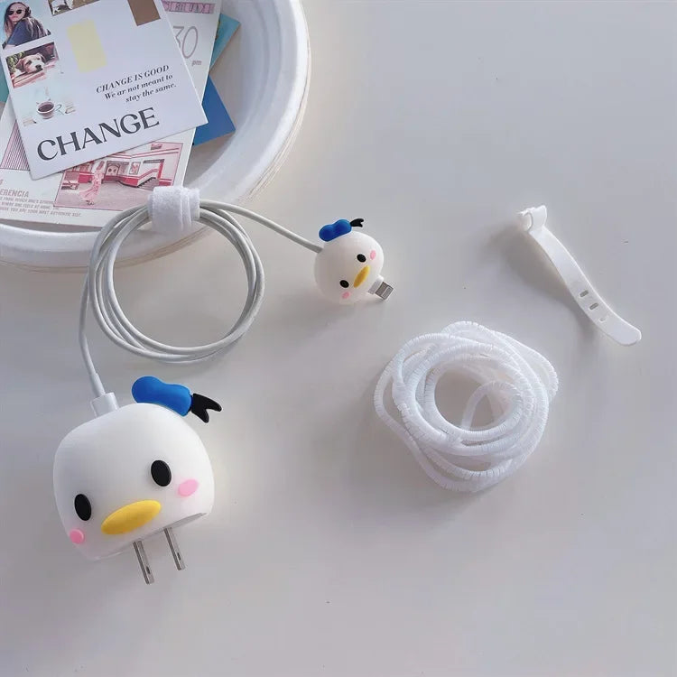 4Pcs/set Cable Protector for iPhone / iPad 18W/20W Charger Protection Cute Cartoon Protector Spring Cable Winder Accessories
