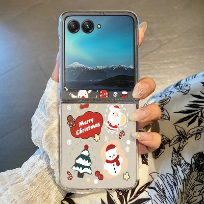 Christmas Pattern Clear Phone Case For Motorola Razr 50 40 Ultra Razr40 Razr50 Shockproof Bumper Transparent Folding Hard Cover