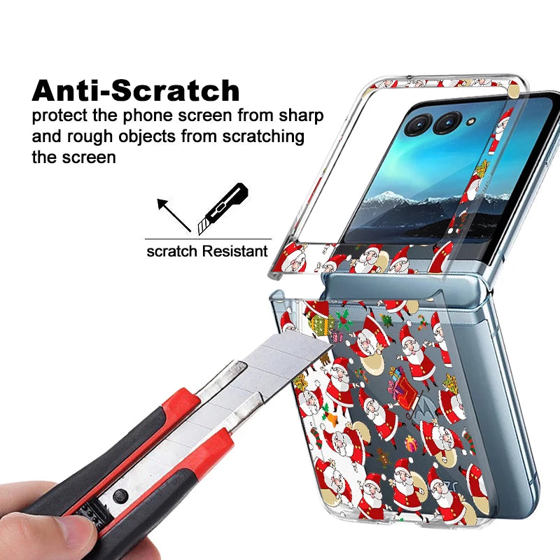 Christmas Phone Case For Motorola Razr 50 40 Ultra Razr 60 Ultra 50 40 Clear Hard PC Folding Shockproof Snowman Patterned Cover