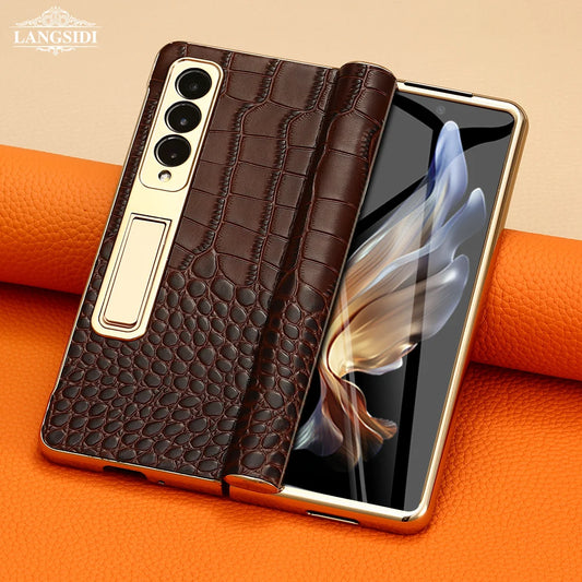 LANGSIDI Brand Luxury Genuine Leather Shockproof Case for Samsung Galaxy Z Fold 3 4 5 6 Magnetic Hinge Protective Stand Cover