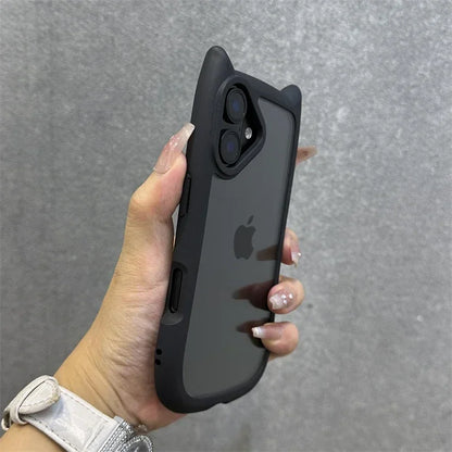 3D Cat Ear Cute Lanyard Magnetic Transparent Case For iPhone 16 15 14 13 12 ProMax Plus 11 Wristband Clear Magsafe Cover