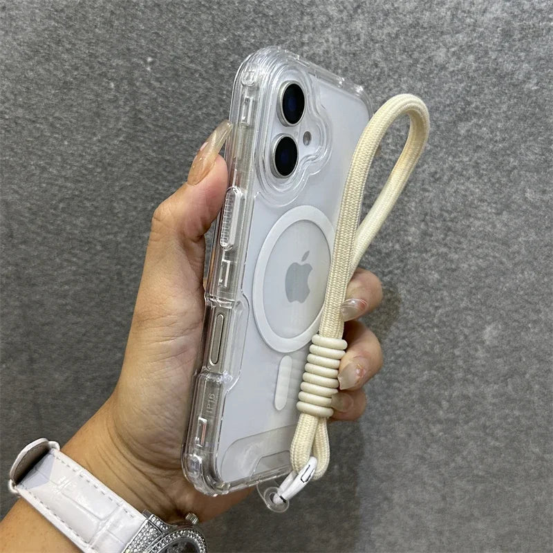 Premium Macaroon Shockproof Case for IPhone 17Air 16 15 14 Plus 13 12 11 Pro Max for Mag-safe Magnetic Transparent Lanyard Cover