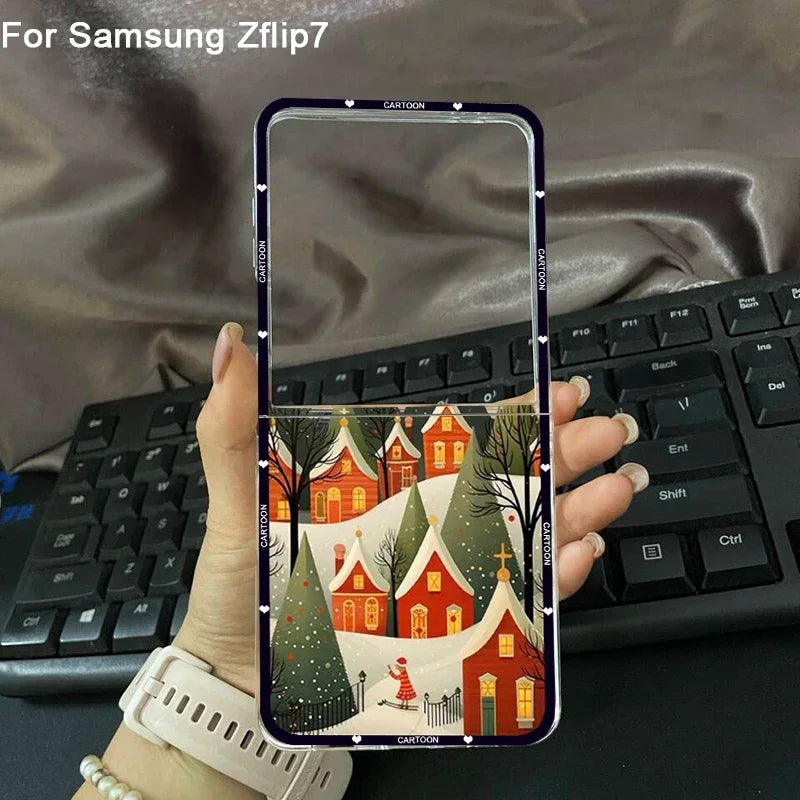 Winter Snow Merry Christmas Tree Phone Case For Samsung Galaxy Z Flip 7 Clear Hard Folding Cover For Samsung Galaxy Z Flip7 Bag