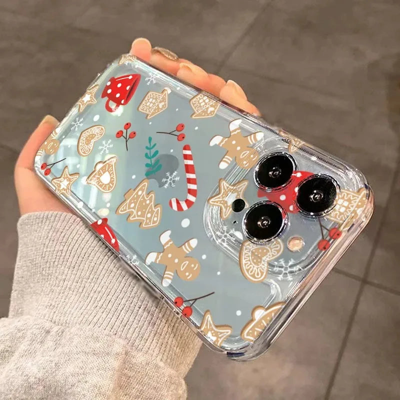 Christmas Tree Snowflake Gingerbread Man Clear Phone Case For iPhone 17 16 15 14 Plus 13 12 11 Pro MAX 16E 17 Air Phone Cover