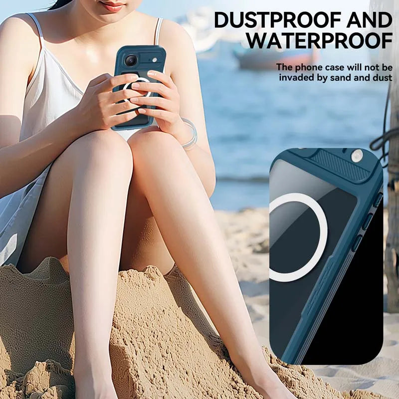 for  iPhone 17 Pro Max 17 Air Waterproof Case for Magsafe Magnetic Wireless Charging Shockproof Pouch Screen Lens Protector