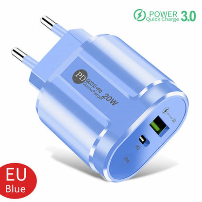 2 Ports USB Charger Quick Charge 3.0 PD 20W Type C Phone Charger Fast Charging Adapter For iPhone 13 12Pro Huawei Xiaomi Samsung