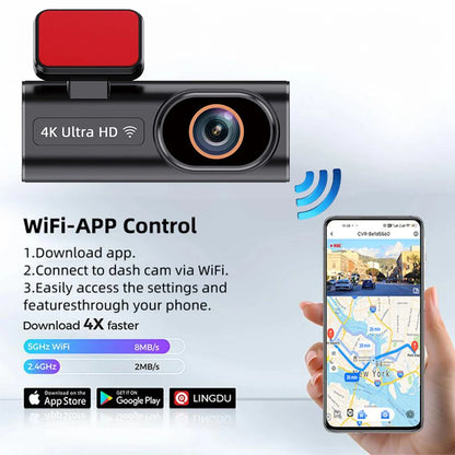ACCEO Dash Cam WIFI GPS Mini CAR DVR Front 4K And Rear 1080P Dual Lens Black Box Room Camera Night Vision 24H Parking Monitor