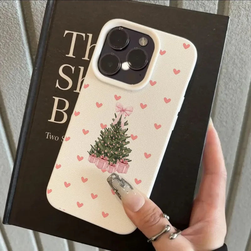 Pink Heart Gift Christmas Tree Pattern New Anti-Drop Protective Tpu Phone Case, Suitable for iPhone 17 Air Pro Max, iPhone 16, 15, 14, 13, 12, 11, Air Plus Pro Max Series Phone Cases, Suitable for Various Holidays, Birthdays,