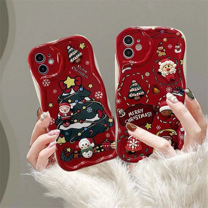 Cute 3D Christmas Santa Claus Tree Chain Phone Case For IPhone 17 Air 16 Pro Max Plus 12 13 14 15 Pro Max Mini 16E Soft Cover