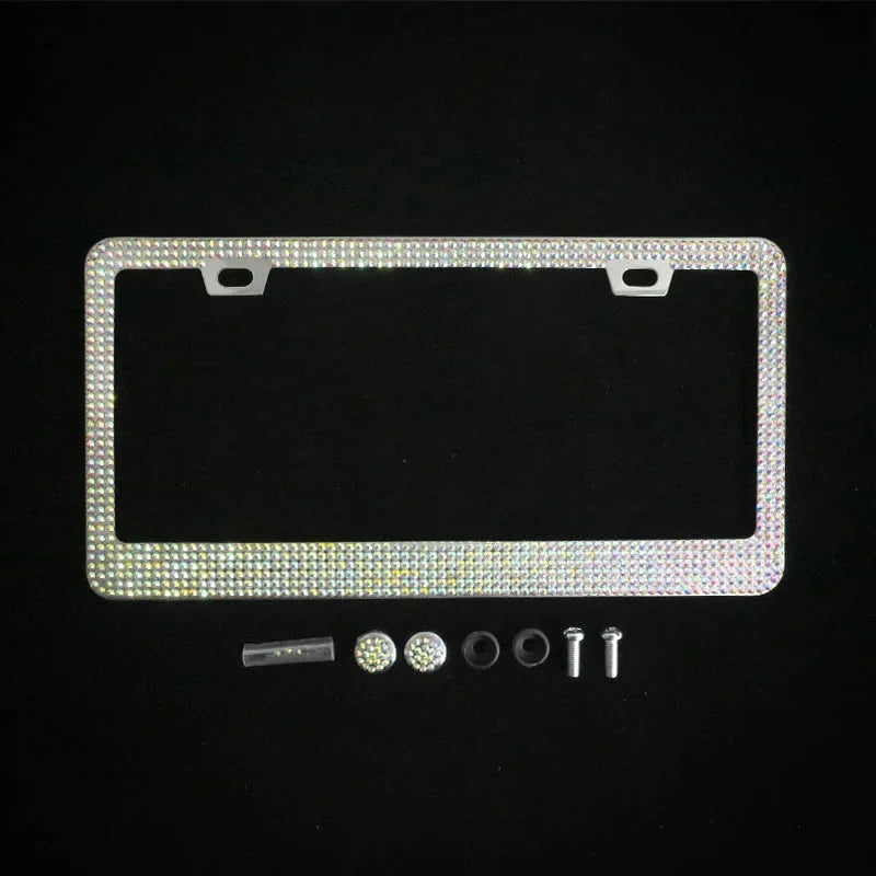 NEW Bling Crystal Car License Plate Frame Women Rhinestone License Plate Frame Cover Holder Car Accessories with Screw 31*16cm