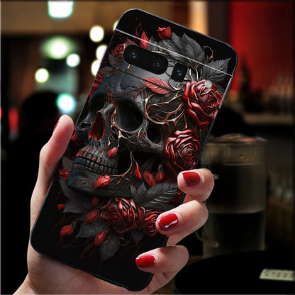 Skull Flower Art Phone Case For Google Pixel 10 9 Pro XL 9A 8 7 6 Pro Pixel 8A 7A 6A Pixel 8 7 6 5
