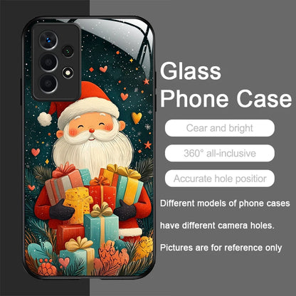 Merry Christmas Santa Claus Pattern Tempered Glass Phone Case for Samsung Galaxy S25 Ultra S24 S23 Plus S22 S21 S20 FE A56 Cover