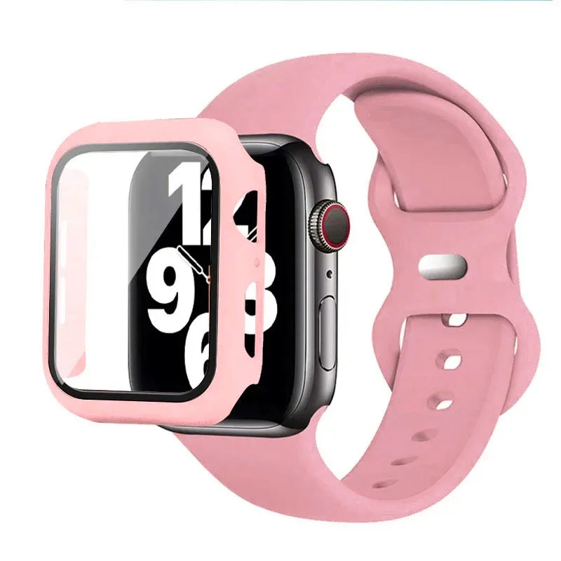 Silicone Strap+case for Apple Watch Band 44mm 40mm 45mm 41mm 49mm 42mm 38mm 44 45 Mm Bracelet Iwatch Ultra Series 7 Se 3 4 5 6 8