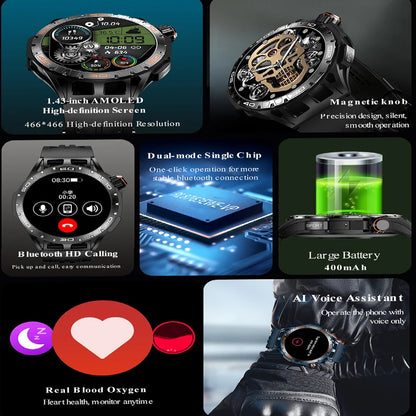 2026 New Outdoor Sports Smart Watch 1.43-inch AMOLED Bluetooth Call Heart Rate Monitoring AI Voice GPS Trajectory Smartwatches