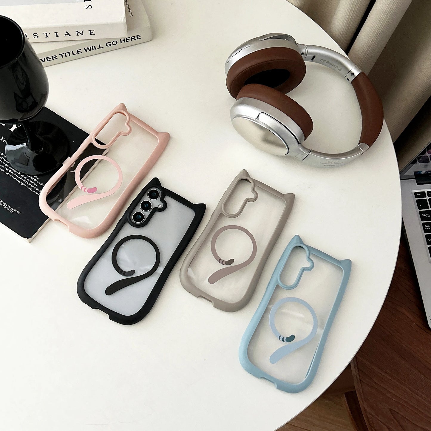 Magnetic Magsafe Case For Galaxy S25 Plus Lovely Cat Ear Cover For Samsung Galaxy S23 S24 Transparent Hard Shockroof Phone Shell