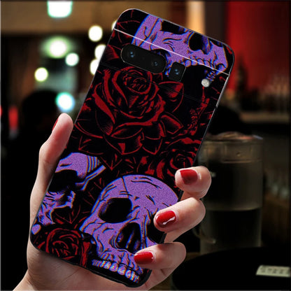 Skull Flower Art Phone Case For Google Pixel 10 9 Pro XL 9A 8 7 6 Pro Pixel 8A 7A 6A Pixel 8 7 6 5