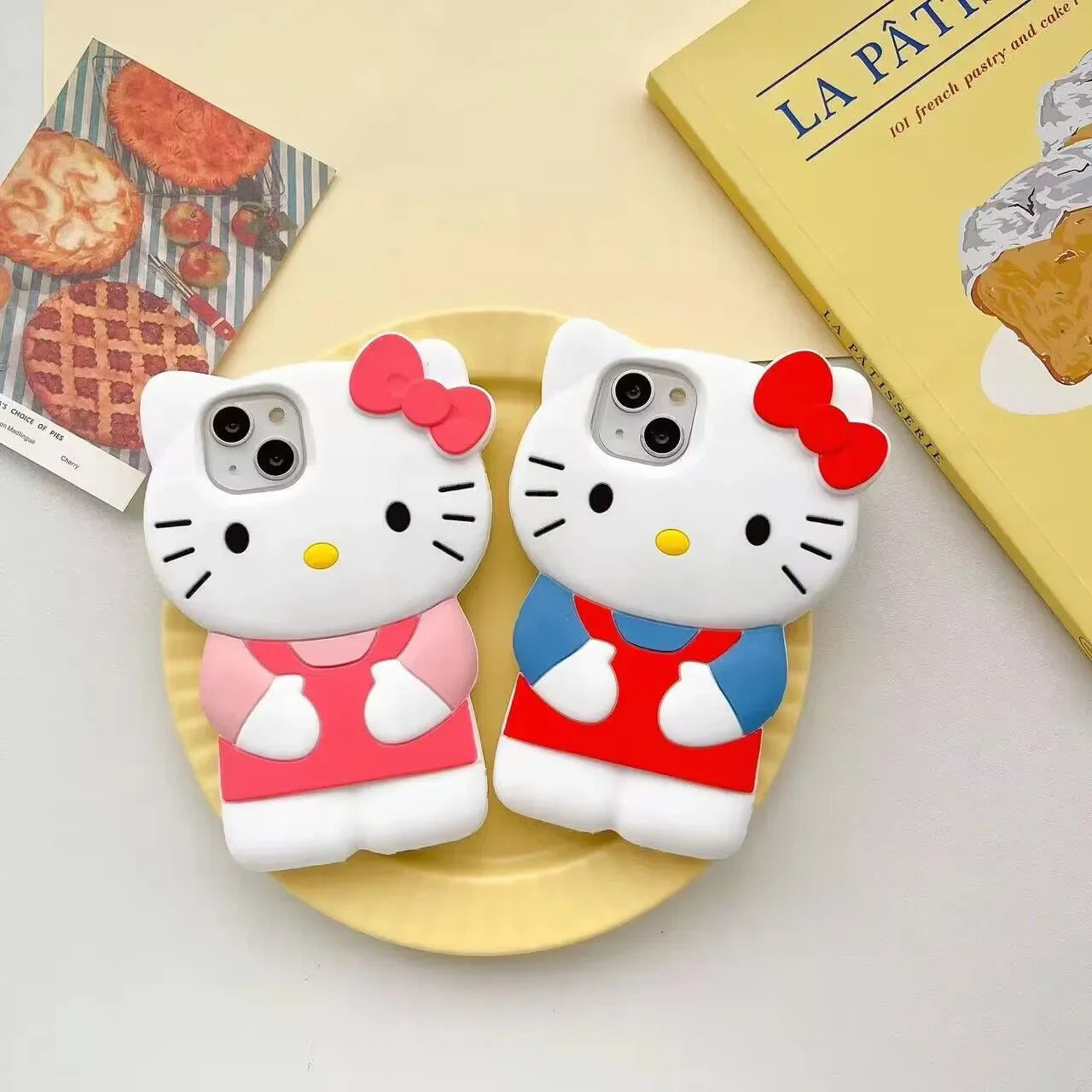 Hello Kitty 3D Bow Kawaii Phone Case for iPhone 16 15 14 13 12 11 Pro Max XR XS MAX 7 8 Plus MINI Cartoon Y2K Silicone Cover
