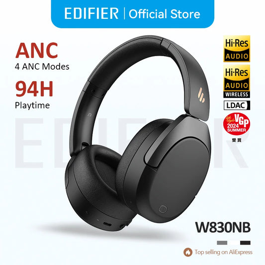 Edifier W830NB Wireless Headphones Bluetooth 5.4 Active Noise Cancelling Hi-Res Over-Ear Headset LDAC Foldable -45dB ANC 94H