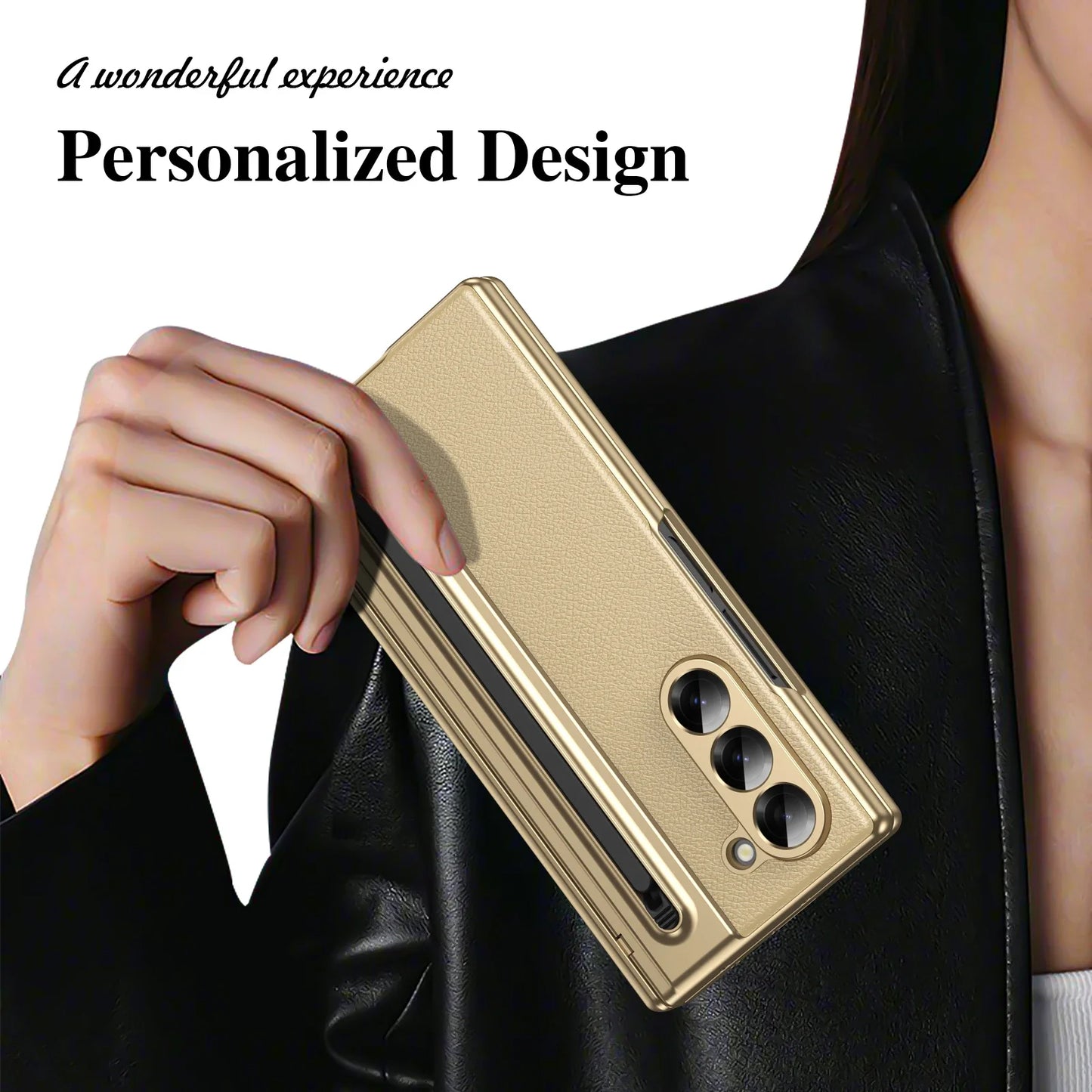 With Touch Pen For Samsung Galaxy Z Fold 7 6 5 4 3 TriFold Case Leather Plating Hinge 360 Full Screen Protector Folding Cover