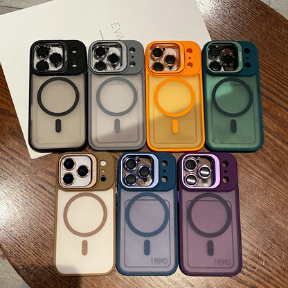 Matte Translucent lens holder film Magnetic Case For IPhone 17 Air 16 14 13 15 12 11 Pro Max Plus Magsafe Armor Shockproof Cover