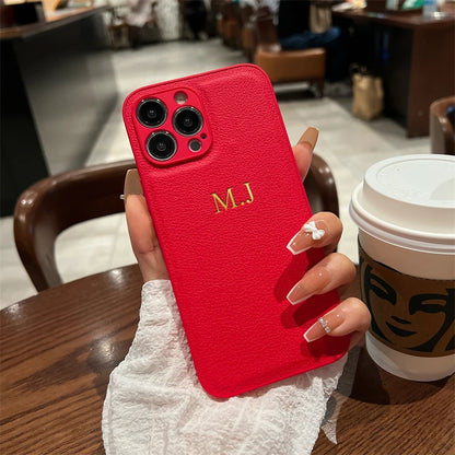 Personalised Customized Name Case For iPhone 16 15 14 13 12 11 Pro Max Initials Letters Leather DIY Cover 13 14 15 16 Pro Max - covers4phones