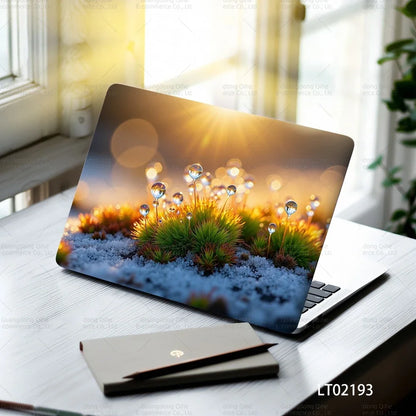 2PCS Christmas Flower Laptop Skin Stickers - Festive Holiday Floral Oil Painting Design, Waterproof PVC Decal Computer Decor