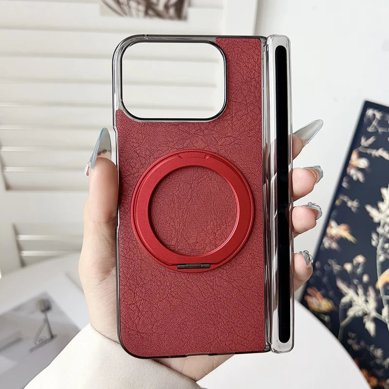 For Google Pixel 10 Pro Fold Case ELVEV Magnetic Luxury Plain PU Leather with Rotatable Ring Stand Phone Cover