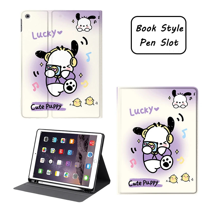 Pochacco Ipad Case for 10th Generations 10.9in Kawaii Silicone Soft Case  Pro Air3 10.5in Tablet Case Mini4 5 6 Tri-Fold Cases