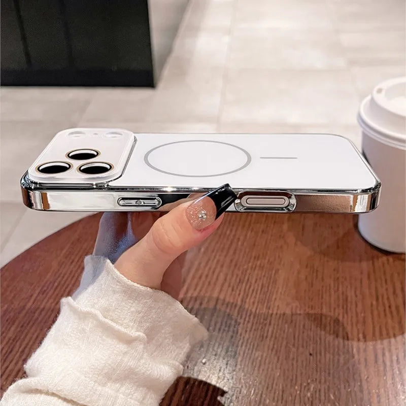 Luxury Plating Bumper Hard Case For iPhone 17 Air 16 15 14 13 12 11 Pro Max For Magsafe Magnectic Glass Camera Protection Cover