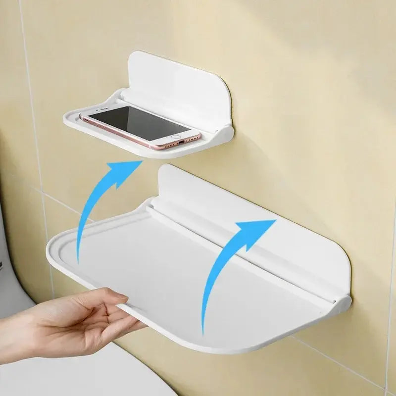 Folding Wall Mounted Shelf Saving Space Foldable Storage Rack Punch-Free Phone Holder Wifi Router Storage Tray BathroomOrganizer - covers4phones