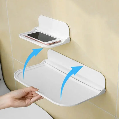 Folding Wall Mounted Shelf Saving Space Foldable Storage Rack Punch-Free Phone Holder Wifi Router Storage Tray BathroomOrganizer - covers4phones