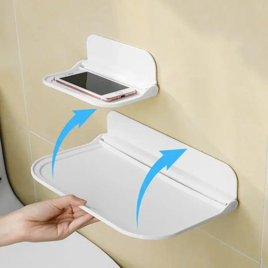 Folding Wall Mounted Shelf Saving Space Foldable Storage Rack Punch-Free Phone Holder Wifi Router Storage Tray BathroomOrganizer - covers4phones