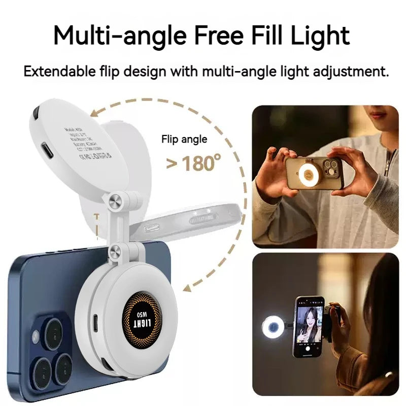 2in1 Portable Foldable Magnetic Rechargeable Ring Fill Light Phone Holder Perfect for Travel, Desktop, Selfies, Video, Makeup