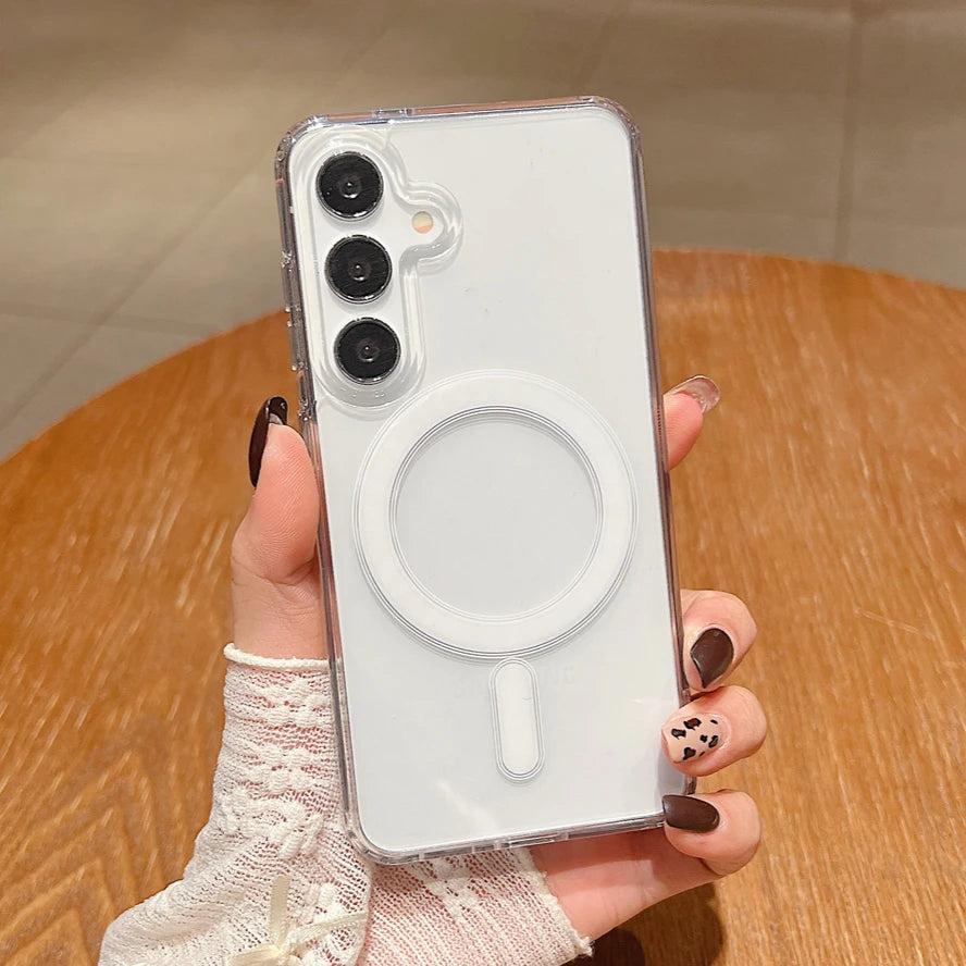 Fashion Clear Magnetic Magsafe Wireless Charge Case for Samsung Galaxy S25 S24 S23 S22 S21 S20 Plus FE Ultra Anti-drop Cases