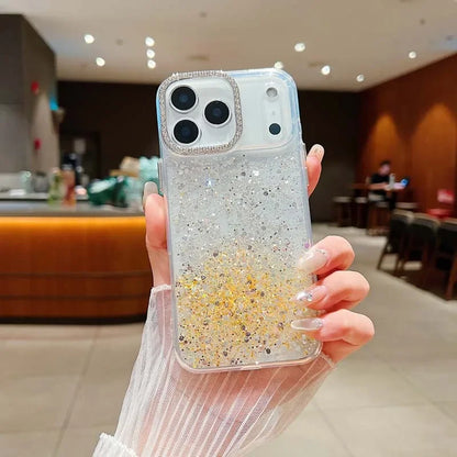 Fashion INS Uniqe Shiny Sequins Glitter Diamond Lens Frame Case For IPhone 17 Pro Max Air 16 Plus 15 14 13 Shockproof Back Cover