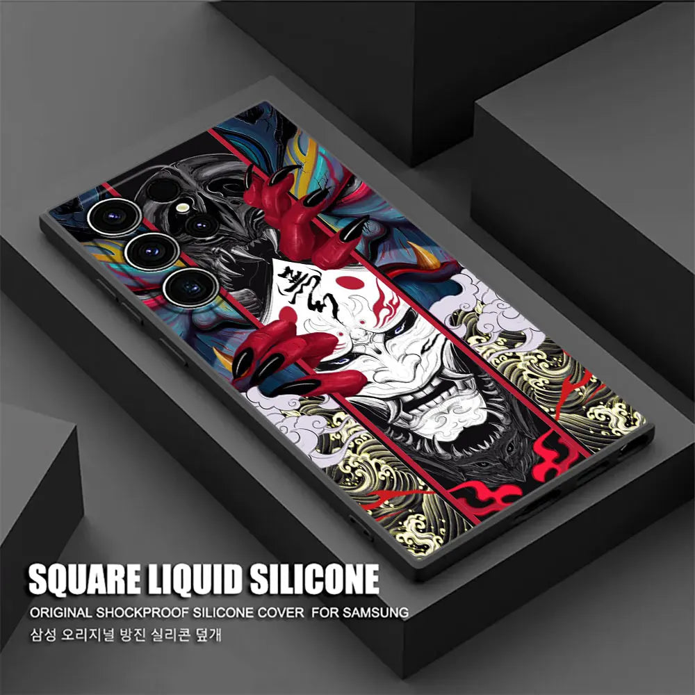 Samurai Hannya Mask Ghost Phone Case For Samsung Galaxy S24FE Cases S25 S23 S21 Ultra S20 S24 FE S22 Plus A25 A35 A54 A55 Cover